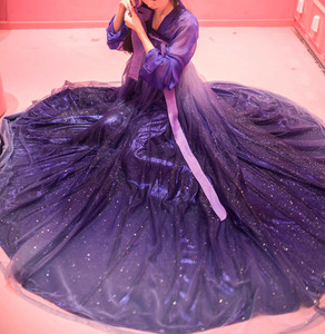 星空汉服女齐胸襦裙紫色山海飘逸古风超仙集北极星清