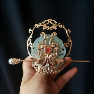 原创古风汉服束发冠男女通用头冠复古国风古装武侠保色铜簪子岫玉