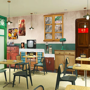 80年代小卖部烧烤店背景墙餐厅火锅店壁纸复古怀旧马路边边墙纸