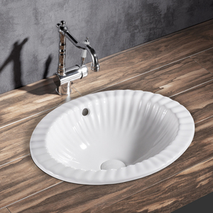 美式复古半嵌入式洗手盆陶瓷台中盆古典洗脸盆家用椭圆仿古台面盆
