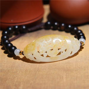 【螭龙手牌】偶玉籽料艺术馆天然新疆和田玉籽料洒金皮仿古手牌