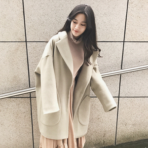 阔版大衣女宽松梨子衣外套女中长款毛呢衣服女韩版冬季杂志款女装