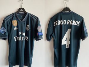 西甲皇马1819赛季客场球迷版 欧冠全套字章 4号拉莫斯 全新带吊牌