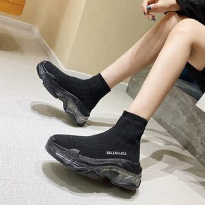 高帮弹力袜子鞋女2022春季新款百搭厚底情侣巴黎老爹鞋女ins潮鞋