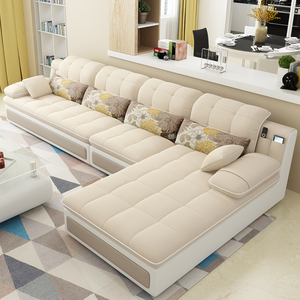 现代简约皮布艺乳胶沙发小户型三人位客厅沙发家具2.4米3米3.6米