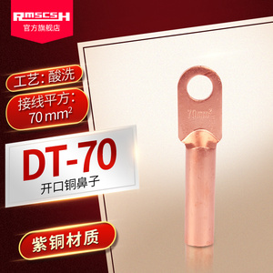 DT-70mm2平方紫铜鼻子堵油式冷压接线端子接线耳电缆铜接头线耳