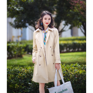 duoyi朵以2020春装新款正品西装领双排扣修身风衣35dc726135原549