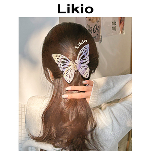 Likio 原创设计 蝴蝶爱人蕾丝雕花发抓  抓夹发卡鲨鱼夹发饰女