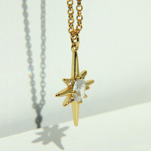 ds欧美时尚小众个性法式北极星八芒星铜镀金镶嵌ins星星吊坠 项链