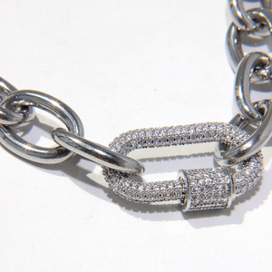 DS 欧美个性满钻登山扣粗链条 ins叠戴锁链钛钢朋克 银色锁骨项链