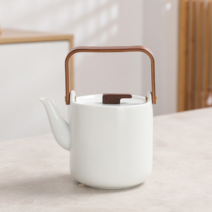 现代茶壶提梁壶家用陶瓷泡茶器木把手提单壶水壶功夫茶具简约0.6L
