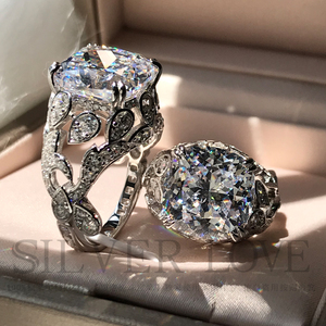 925纯银进口高碳钻高定8克拉主钻方钻枕形异形仿真钻戒 jz263