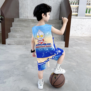 奥特曼男童衣服童装2024新款男孩速干篮球服儿童发光无袖背心夏装