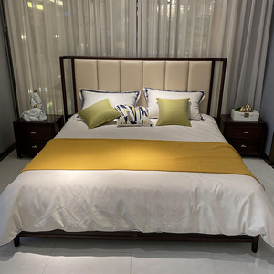 新中式实木床现代简约软包床头1.5米1.8米小户型主卧室婚床双人床