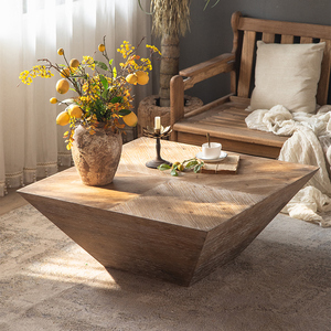 美式复古实木方形茶几客厅家用侘寂风民宿办公室创意设计师茶台桌