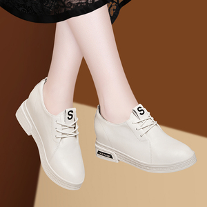 英伦风小皮鞋女鞋子头层牛皮春季2021新款百搭真皮浅色内增高女鞋