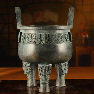 商代青铜圆鼎子龙鼎三足复古摆件高端礼品中式家居装饰