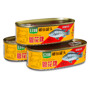 粤花牌豆豉鲫鱼罐头207g*3罐装香酥鱼肉罐头下饭开罐即食整箱批发