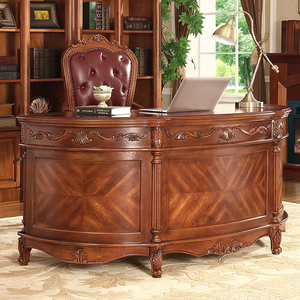 美式书桌实木欧式办公桌老板桌奢华总裁台复古书房家用美式书桌椅