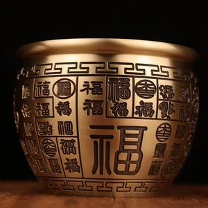 铜百福缸摆件纯铜双龙缸聚财福字缸富贵吉祥缸办公室酒柜装饰品