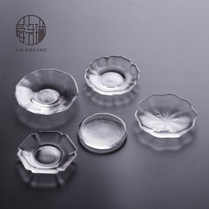 爱洛琳 日式耐热玻璃茶杯垫 手工锤纹透明隔热杯托创意茶垫杯碟