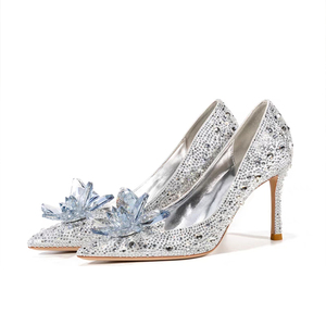 jc灰姑娘水晶鞋2021年女性感细跟高跟鞋水钻结婚新娘鞋主婚纱婚鞋