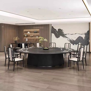 新中式酒店电动餐桌大圆桌20人平行岩板转盘别墅会所餐厅家具定制