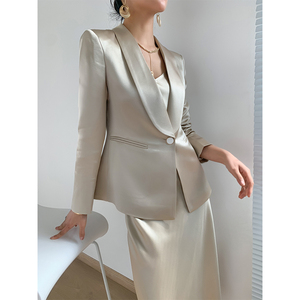 gm/日本jin口三醋酸缎面西装外套女小西服香槟色