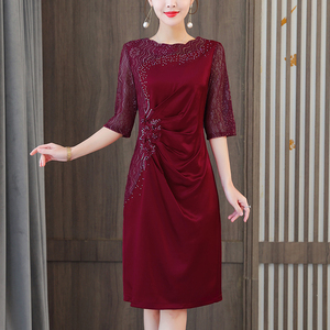 喜婆婆婚宴礼服女春夏装醋酸高贵参加婚礼中年妈妈修身敬酒服裙子