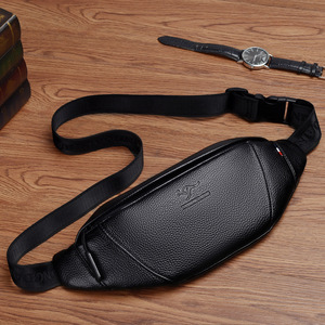 天弘袋鼠男士腰包多功能真皮质感休闲散步运动包大容量单肩斜挎包