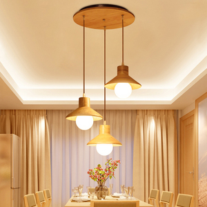 北欧简约创意原木日式三头餐厅吊灯韩式田园橡胶实木LED木艺灯具