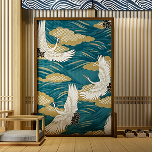 日式移动实木屏风装饰座屏挡煞玄关古风卧室隔断镂空招财风水仙鹤