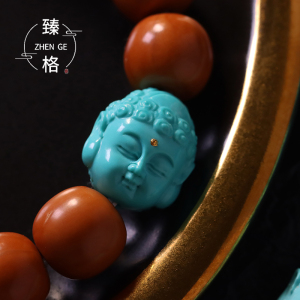 臻格天然原矿绿松石宝宝佛头如来佛弥勒吊坠背云侧挂弟子珠配珠
