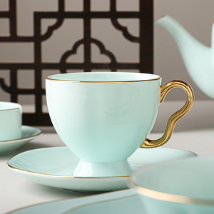 中式茶壶套装杯子家用陶瓷茶具骨瓷水杯酒店用带把杯碟礼品花茶壶