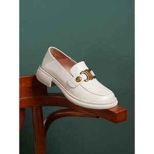 丹妮仙子女鞋旗舰店天猫2021新款春秋真皮单鞋女中跟皮鞋尖头低跟粗