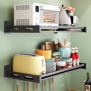 微波炉壁挂架家用免打孔架子不锈钢多功能收纳支架厨房烤箱置物架