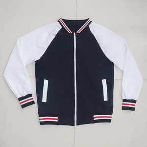 辽宁鞍山定制秋冬款中小学生纯棉校服深蓝上衣白色插肩袖运动外套