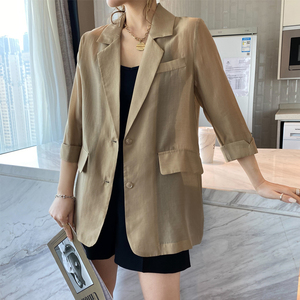 天丝高级感西装外套女薄2024年夏季韩版新款中长款防晒上衣小西服