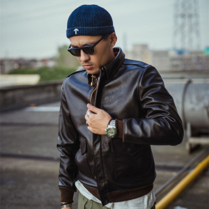 hdk(海觉)经典传承粗粒面混鞣马皮军版a-2 a2飞行服皮衣夹克男潮