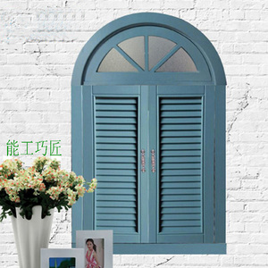 百叶拱形窗户实木地中海门窗欧式门窗田园风格门窗美式现代简约窗