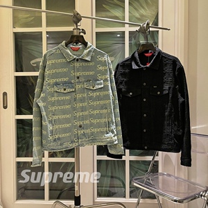 【正确版】supreme满印弹幕logo水洗破坏提花牛仔夹克外套男女潮