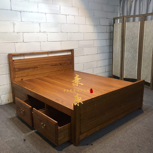 51.8米储物抽屉床老榆木家具婚床