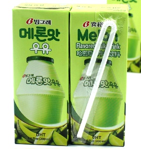 韩国进口 binggrae宾格瑞哈密瓜味牛奶饮料 200ml*24盒整箱