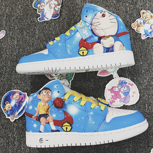 酷动城耐克airjordan aj1机器猫正品空军哆啦a梦手绘定制叮当球鞋