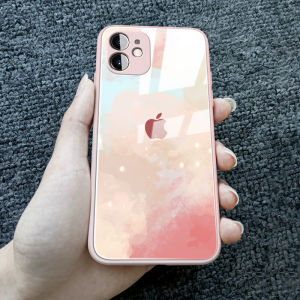 苹果11手机壳水彩玻璃iphone 11promax全包防摔11pro男女款新款春樱色