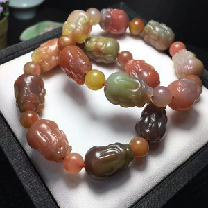 盐源玛瑙貔貅手链女男天然老矿雕刻串七彩俏色满肉送情侣闺蜜礼物