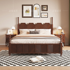 美式实木床法式雕花床屏主卧双人大床美式轻复古简约婚床菱格高柱