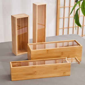 竹木盒子长方形抽拉实木小盒子滑盖木质复古收纳盒定制茶叶包装盒