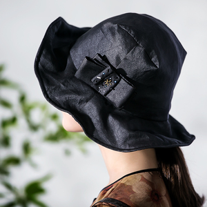 【素尘花】栖意原创设计师品牌 黑色香云纱宽檐遮阳帽