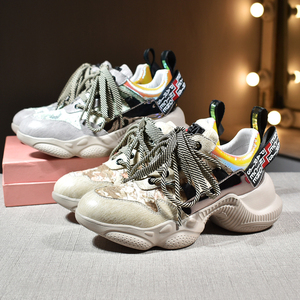 妙华天伦欧洲站真皮老爹鞋女厚底低帮马毛休闲鞋增高运动女单鞋潮